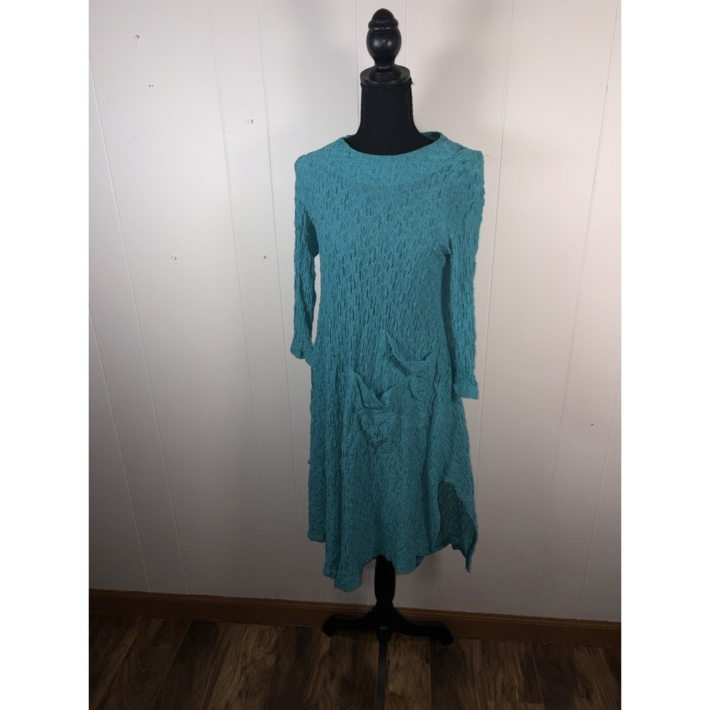 IC by Connie K Midi Dress Xs Stretch Crinkle Lagenlook Boho Artsy Gypsy‎ Edgy